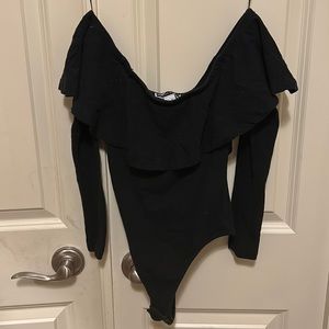 Another Story Black Ruffled Sleeve Bodysuit
